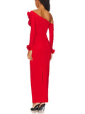 Women's Three-Dimensional Flower Design Folds Open Fork Solid Color Dress