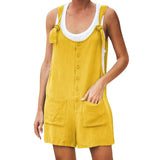 Jumpsuit Summer Sleeveless Solid Short Rompers Overalls Casual Button Pocket Strapless Woman Suspenders Bib Short