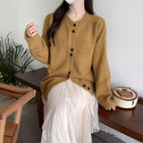Early Autumn New Gray Knitted Cardigan Girl Loose College Style Casual Lazy Little Sweater Coat Girl-Outfit