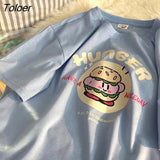 Super Cute Cartoon Burger Kawaii Woman Tshirts Pure Cotton Material Short Sleeve Tees Tops Harajuku Japan Style 2022