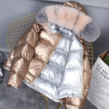 Winter Down Jacket Women Double-sided wear Glossy Short Outerwear Fox fur collar White duck down Coats Students Tops