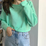 Colors Loose Long Sleeve T-shirts Women Spring Daily Student All-match Casual Streetwear Short Style Tops Basic