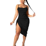 Party Satin Mini Dresses Sleeveless Ruched Sexy Club Dress Summer Women Backless Outfits Spaghetti Strap White