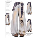 Blue High-Waisted Broad-Legged Jeans Women Spring And Autumn New Loose Meat Masking Display Lean Vertical Tube Drag Long