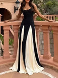 Women's Clothing 2025 Spring New Black And White Splicing Big Dress Slings Hanging Dress