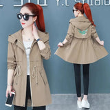 Trench Coat 2021 Autumn New Drawstring Hooded Mid Long Overcoat Plus Size 5XL Female Windbreaker Basic Coats Casual