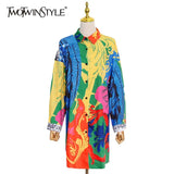 Patterned Shirts For Women Colorblock Loose Plus Size Lapel Long Sleeve Bohemian Style Blouses Female 2021