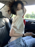 Cropped Pullovers Women Pull Femme Bow Sexy Hollow Out Y2k Tops 2023 Ropa Mujer Fashion Knit Jumper Short Sleeve