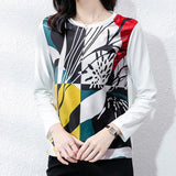 printing Women's silk shirts Spring Autumn Basic bottoming shirts Casual Tshirt Ladies o-neck Long Sleeve Tee