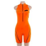 Playsuits sleeveless turtleneck zipper fly letter print patchwork bodysuit sporting skinny outfits 2020 tops