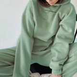 Tracksuit Set Letter Print Fleece Warm Female Sportswear Sets Hoodie Long Sleeve Sweatshirt High Waist Pants 2021
