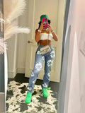 2024 Men's And Women's New Street Fashion Printed High-Waisted Straight Tube Slim Jeans-Outfit