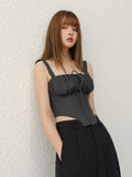 Ruched Two Piece Set Womens Square Collar Sleeveless Camis Round Neck Short Sleeve Tops Solid Sets Female