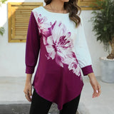 Blouse Fashion New 2021 Large Size Sleeve Floral Printing Casual Hem Lrregularity Female Fashion Shirt