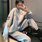Casual Sports Suits Women High-end Sportswear Suits Korean Loose Fashion Round Neck Sweatshirt Sweatpants 2 Piece