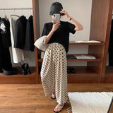 Giving Birth, You Can Also Wear Pregnant Women's Ice Silk Wide-Leg Pants, Thin Style, High-Waist, Straight Tube, Loose Wave Point Chiffon Casual Pants In Summer.-Outfit