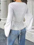 New Solid-Color Fashion Casual Ride-In Boat Collar Personalized Street Horn Long-Sleeved Top