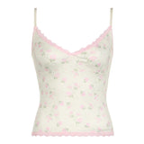 Girls Little Sexy V-Tie Vest Broken Lace Stitching Thin Slim Casual Blouse 2024 New Style-Outfit