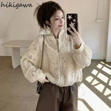 Coat Women Lace Hollow Out Long Sleeve Casual Outwear Crop Tops Zipper See Throught Y2k Jackets 2023 Ropa Mujer