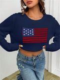 And Winter New Loose Round Neck Flag Pattern Simple Knitted