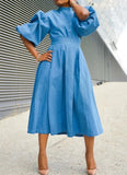 Turtleneck Puff Sleeve Pleated Long Skater
