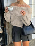 And Winter Women's Uniform Shoulder Simple Solid Color Lantern Sleeve Knitted
