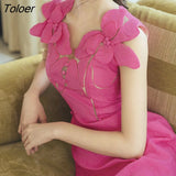 Red Vintage Flower Dress Women V-neck Sleeveless A-line Elegant Bodycon Dress Ladies High Waisted Design Prom Vestido