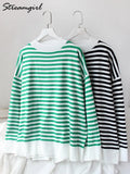 Green Striped Sweater Oversize Pullover For Women Loose Autumn Thin Knitted Tops 2022 Casual Womens Sweaters