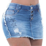 Shorts Women Summer Denim Skirt Shorts High Waist Skinny Ripped Washed Jeans Fashion Button Design Streetwear Plus