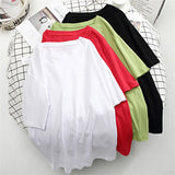 Basic Cotton T Shirt Women Summer New Oversized Solid Tees 7 Color Casual Loose Tshirt Korean O Neck Female