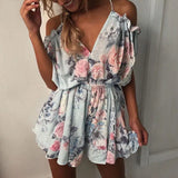 Rompers print lace Jumpsuit Summer Short pleated Overalls Jumpsuit Female chest wrapped strapless