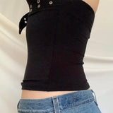 Design Sense Japanese Character Hanging Neck Sexy Solid Color Vest Babes Machine Wind Hollow Thin