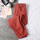 Women High Waist Denim Streetwear Plus Size Loose Harem Ankle-length Trousers Womens Velvet Warm Casual All-match