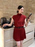 Xixi 2025 Autumn White Standard Wool Knitted Short Sleeve + High Waist 100 Folded Short Skirt Two Sets