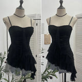 Real Shoot Sweet Spice Girls Irregular Lotus Side With Chest Pad Sling Vest Sexy Lace Sleeveless Top