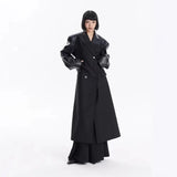 New Fashion Temperament Design Leather Splicing Type Tadge Coat