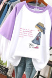 100% Cotton L-4XL T Shirt Plus Size Cartoon Girls Print Tshirt Short Sleeve Women Summer Sweet O Neck Oversized T
