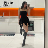 Ruffled Tube Top Short Romper for Womens Streetwear Y2k Clothes Sexy One Pieces Black Jumpsuit Summer 2023