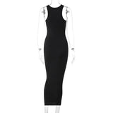Puss Ribbed Low-Neck Dress Sexy Maxi Bodycon 2021 Fashion Party Summer Trend Stretchy Sleeveless Activewear Skinny