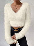 And Winter New Solid Color V-Neck Repair With Plush Short Lady
