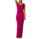 Tank Solid Summer Long Dress Sleeveless Elegant Female Thin Sexy Dress O-Neck Vest Slim Maxi Beach Simple Sheath