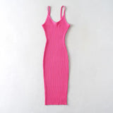 And Winter New Rib Flute Dress Elastic Tight Suspender Dress Knitted Dress-Outfit