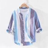 Linen Shirt Men's Trend 7-Minute Sleeves Loose Medium Sleeves In Summer Light Style Korean Fashion Half-Sleeved Shirts-Outfit