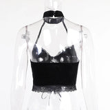 Summer Sexy Vest Girl's Dark Lace Lace Suspender Neck Top-Outfit