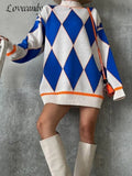 Women's Pullover Sweaters Round Neck Contrast Color Over Size Lady Warm Sweater 2022 Retro Loose Cozy Mid-Length
