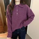 Collar Soft Waxy Solid Color Sweater Women's Autumn And Winter New Thin Loose And Lazy Warm Sweater-Outfit