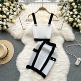 Knitted Fashion Striped Women Sets Summer 2022 Slash Neck Korean Style Elastic Waist Ladies Mini Skirt Two Piece
