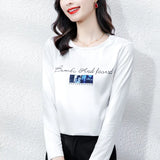 style Women's shirts Casual silk Tshirt Tops T Shirt Basic bottoming shirts Ladies o-neck Long Sleeve Tee
