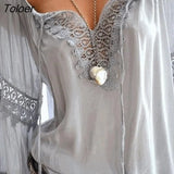 2019 New Spring Women Lace Patchwork Blouse Shirt Casual V-Neck Long Sleeve Female Tunic Plus Size Blusas