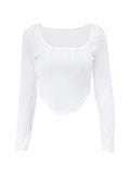 Asymmetric Creped White Long Sleeve Crop Top-Outfit